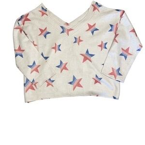 POL Double V Neck Star Graphic Sweater Cream Women’s‎ Size Large NWOT